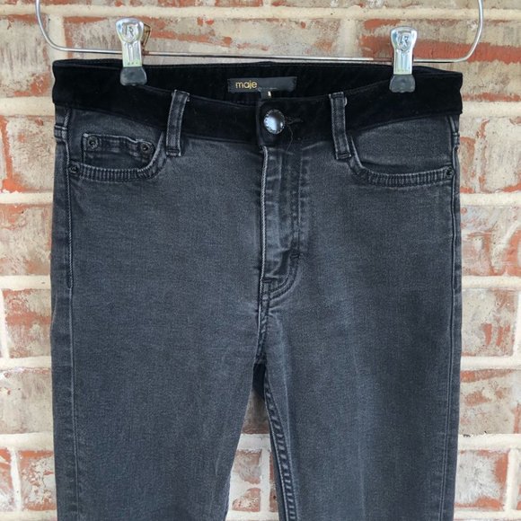 Maje Black Velvet Trim Pino Designer Skinny Jeans 24 - Picture 6 of 12